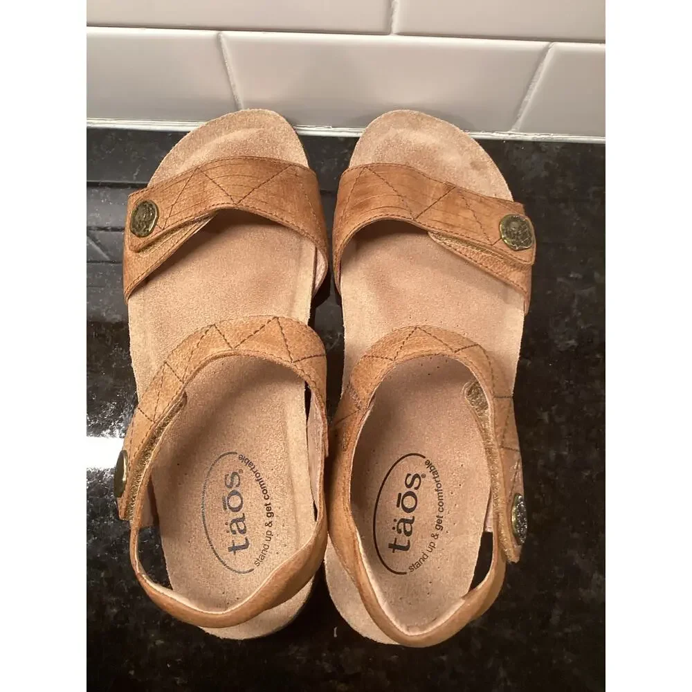 Taos Pioneer Women’s Leather Ankle Strap Slingback Sandals Brown Size 9 - Picture 7 of 10